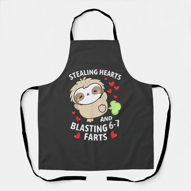 67 Meme Stealing Hearts Valentine's Day Sloth Kids Apron (Front)