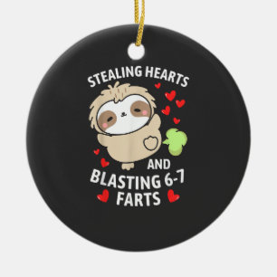 67 Meme Stealing Hearts Valentine's Day Sloth Kids Ceramic Tree Decoration