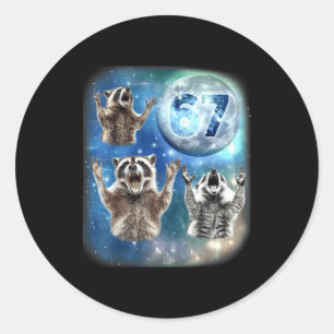 67 Meme Three Racoon Howling At The Moon 67 Classic Round Sticker