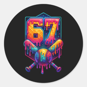 67 Meme Trendy Baseball Funny Number 67 Player Six Classic Round Sticker