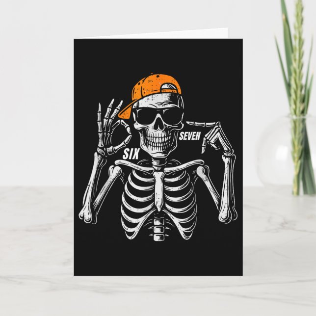 67 Meme Trendy Skeleton Halloween Funny Six Seven  Card (Front)