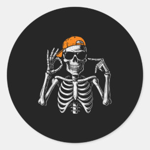 67 Meme Trendy Skeleton Halloween Funny Six Seven  Classic Round Sticker