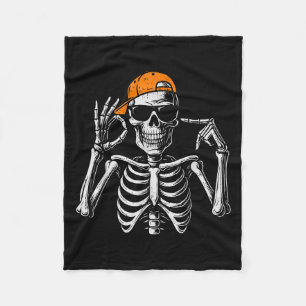 67 Meme Trendy Skeleton Halloween Funny Six Seven  Fleece Blanket
