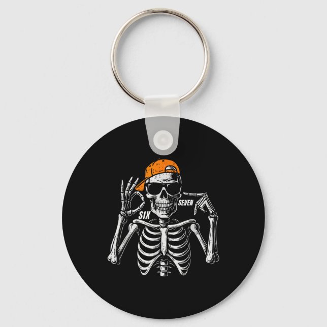 67 Meme Trendy Skeleton Halloween Funny Six Seven  Key Ring (Front)