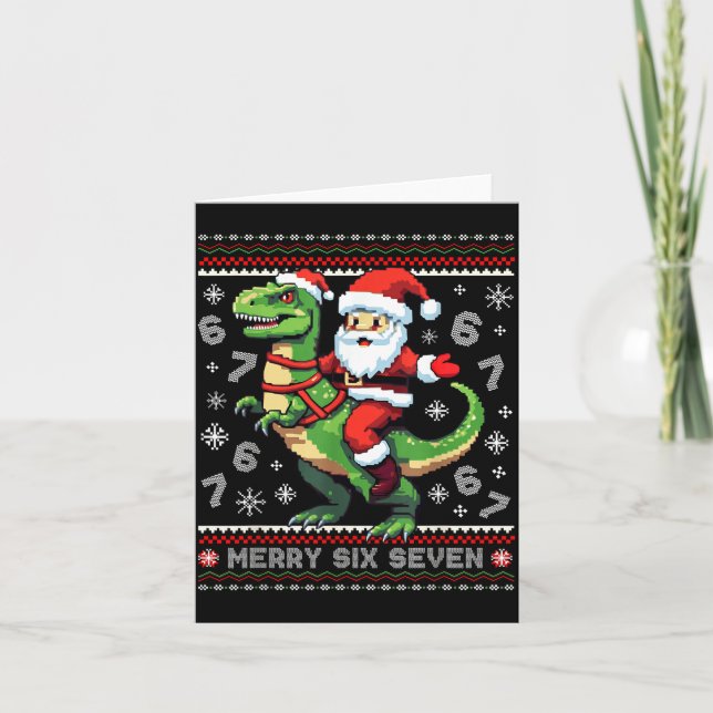67 Merry Six Seven Santa T Rex Funny Ugly Christma Card (Front)