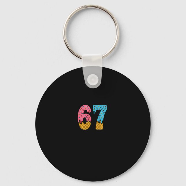 67 Number Six Seven Alpha Slang Ice Cream Drip Fun Key Ring (Front)