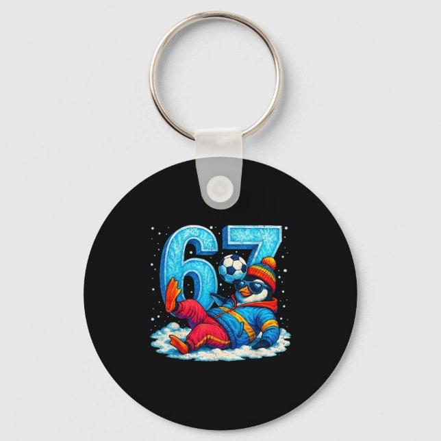 67 Penguin Soccer Funny Winter Meme Gift _1  Key Ring (Front)