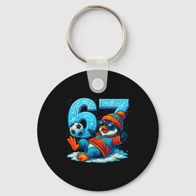 67 Penguin Soccer Funny Winter Meme Gift _2  Key Ring (Front)