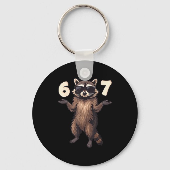 67 Raccoon 6-7 Hands Se Funny Gen Alpha Kids Teens Key Ring (Front)