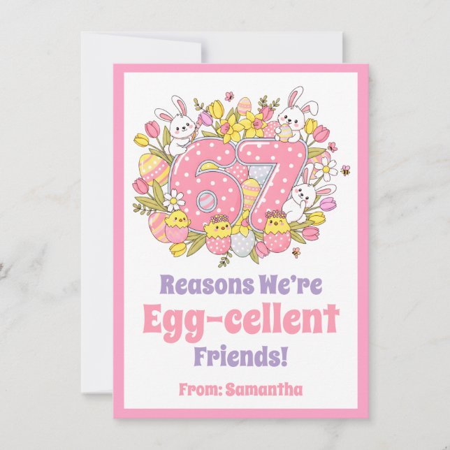 67 Reasons We’re Egg-cellent Friends! Kids Easter Holiday Card (Front)