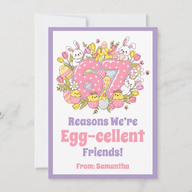 67 Reasons We’re Egg-cellent Friends! Kids Easter Holiday Card (Front)
