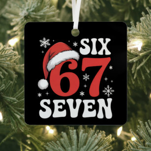 67 Santa Hat Christmas Six Seven Funny Sayings Metal Tree Decoration