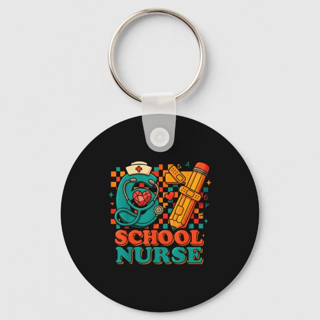 67 School Nurse Days Pencil Heart Funny Medical  Key Ring (Front)