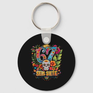 67 Seis Siete Colorful Mexican Meme Folk Art Desig Key Ring