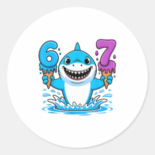 67 Shark Six Seven Ice Cream Drip Funny Gen Alpha Classic Round Sticker