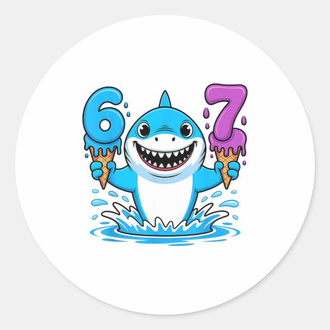 67 Shark Six Seven Ice Cream Drip Funny Gen Alpha  Classic Round Sticker (Front)