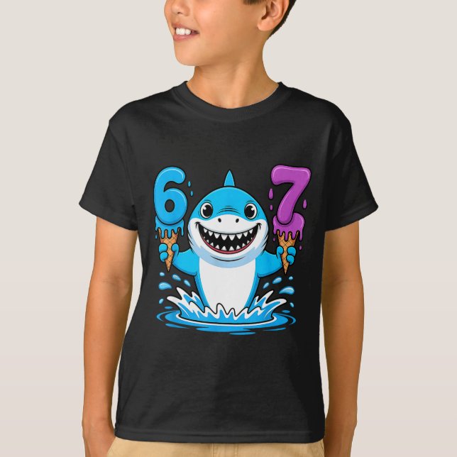 67 Shark Six Seven Ice Cream Drip Funny Gen Alpha  T-Shirt (Front)