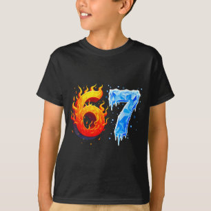 67 Six Seven 6-7 Flaming Ice Funny Teen Kids Brain T-Shirt