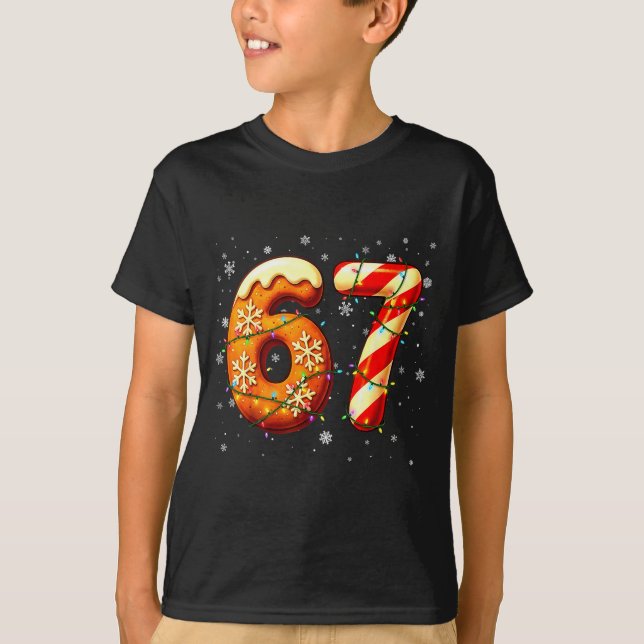 67 Six Seven 6-7 Gingerbread Candy Cane Christmas  T-Shirt (Front)