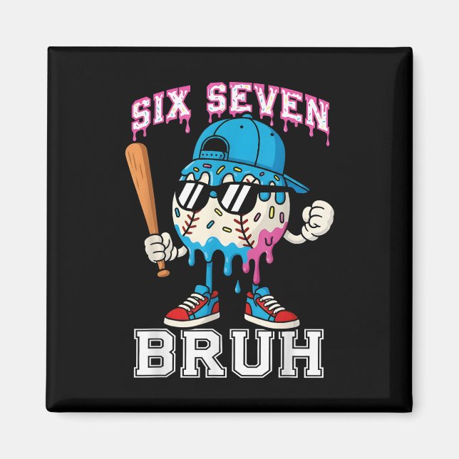 67 Six Seven Baseball Ice Cream Drip Number 67 Pla Magnet (Front)