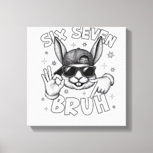67 Six Seven Bruh Cute Bunny Face with Sunglasses  Canvas Print