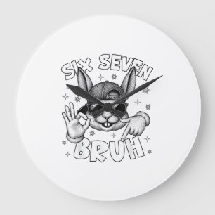 67 Six Seven Bruh Cute Bunny Face with Sunglasses  Large Clock