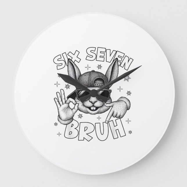 67 Six Seven Bruh Cute Bunny Face with Sunglasses  Large Clock (Front)