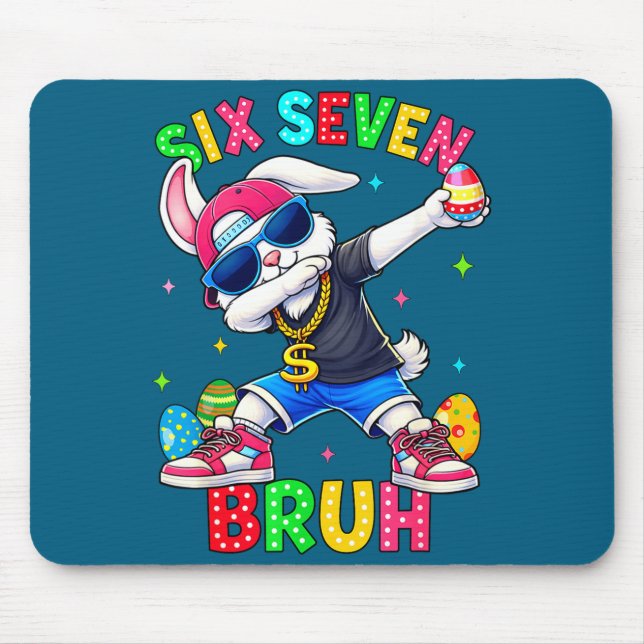 67 Six Seven Bruh Dabbing Bunny With Sungles Easte Mouse Pad (Front)