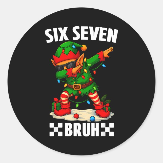 67 Six Seven Bruh Funny Christmas Dabbing Elf 6 7  Classic Round Sticker (Front)
