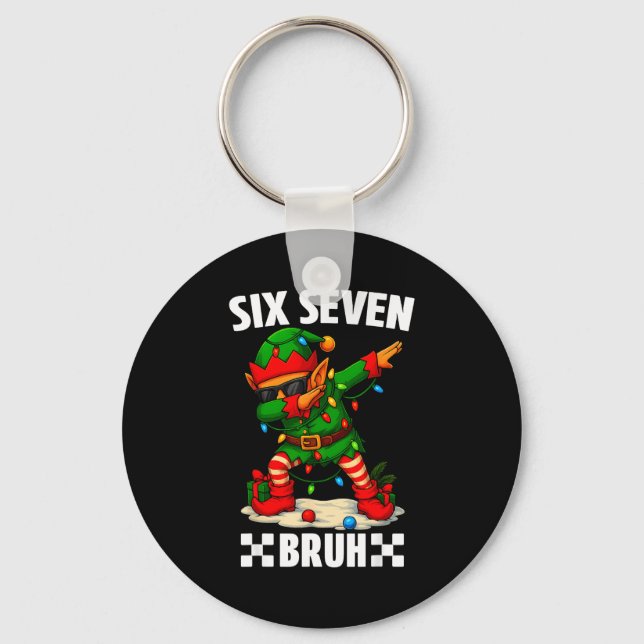 67 Six Seven Bruh Funny Christmas Dabbing Elf 6 7  Key Ring (Front)