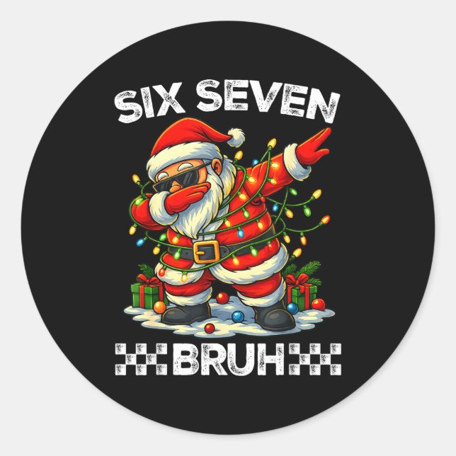 67 Six Seven Bruh Funny Christmas Dabbing Santa 6  Classic Round Sticker (Front)