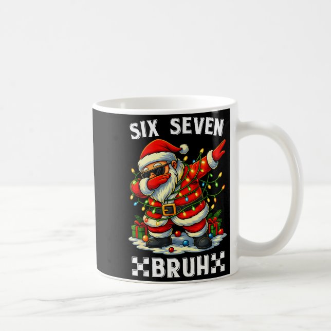 67 Six Seven Bruh Funny Christmas Dabbing Santa 6  Coffee Mug (Right)