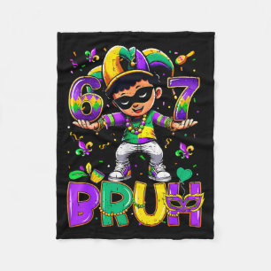 67 Six Seven Bruh Mardi Gras Jester Hat Beads Fleu Fleece Blanket