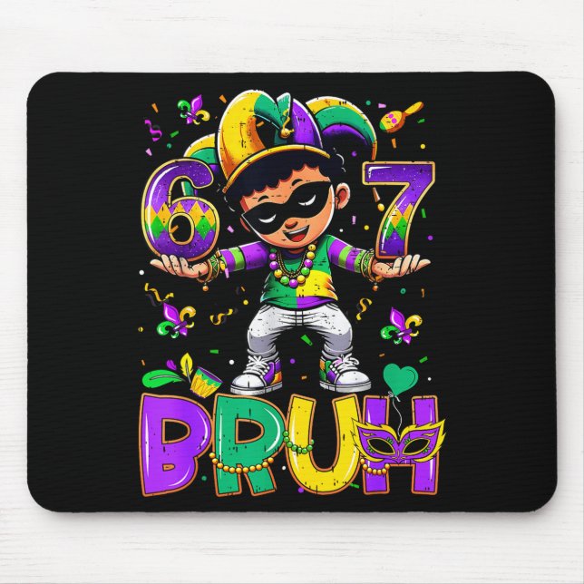 67 Six Seven Bruh Mardi Gras Jester Hat Beads Fleu Mouse Pad (Front)