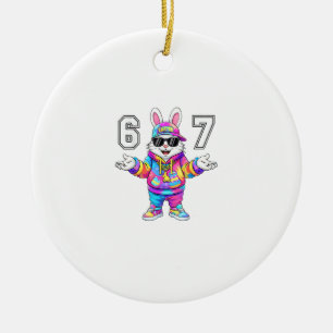 67 Six Seven Bunny Tie Dye Easter Day 67 Meme Men  Ceramic Tree Decoration
