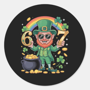 67 Six Seven Funny 6 7 Meme St Patricks Day Leprec Classic Round Sticker