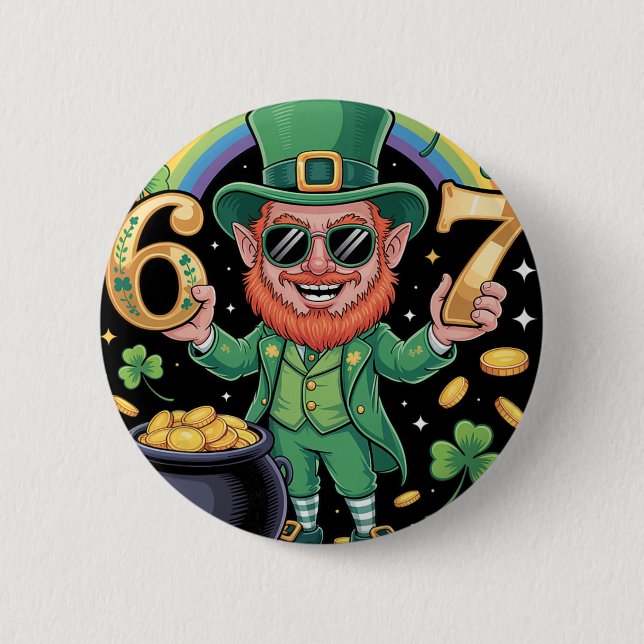 67 Six Seven Funny 6 7 Meme St Patricks Day Leprec Cm Round Badge (Front)