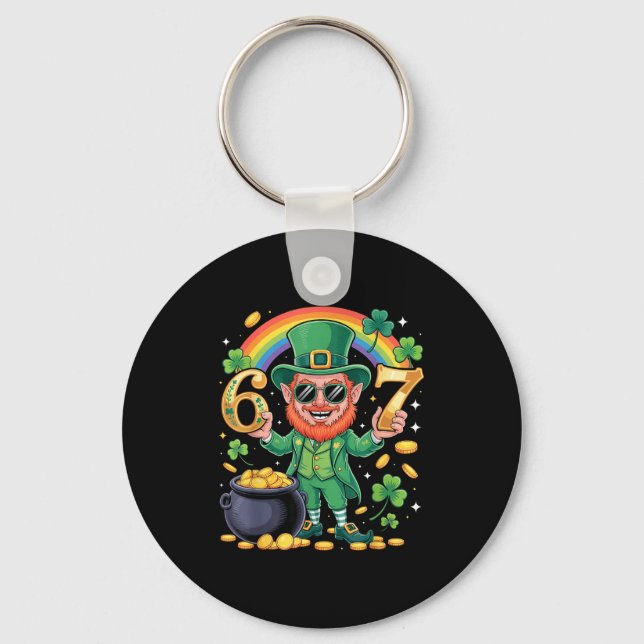 67 Six Seven Funny 6 7 Meme St Patricks Day Leprec Key Ring (Front)