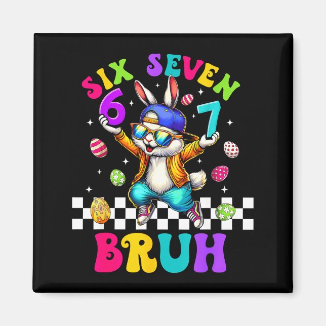 67 six seven funny bunny sunglasses rabbit happy magnet (Front)
