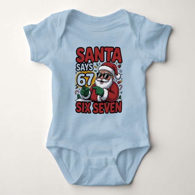 67 Six Seven Funny Christmas Santa Meme Baby Bodysuit (Front)