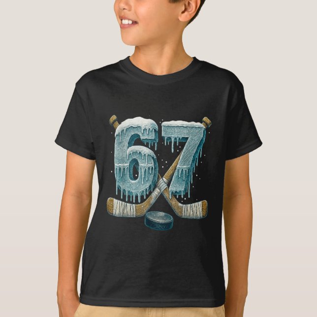 67 Six Seven Hockey Drip Number Funny 6 7 Meme  T-Shirt (Front)