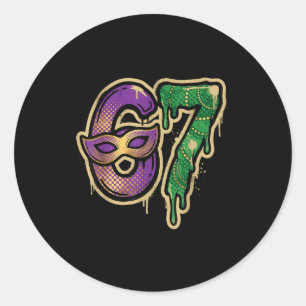67 Six Seven Mardi Gras Graffiti Gen Alpha Brain R Classic Round Sticker