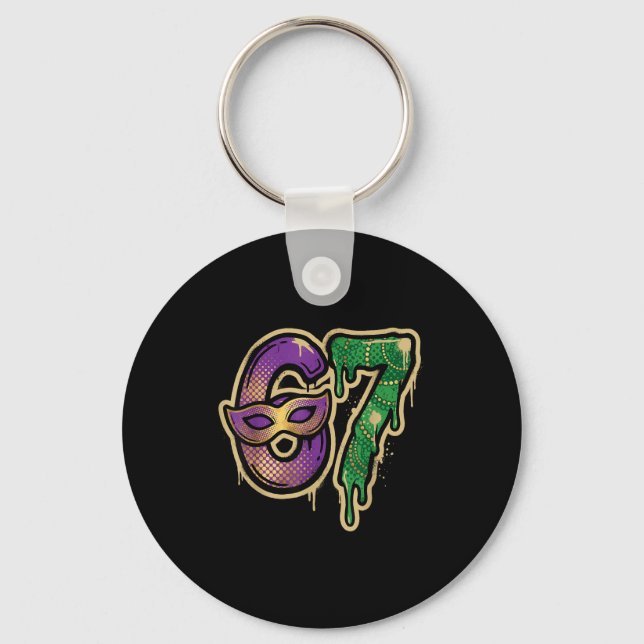 67 Six Seven Mardi Gras Graffiti Gen Alpha Brain R Key Ring (Front)
