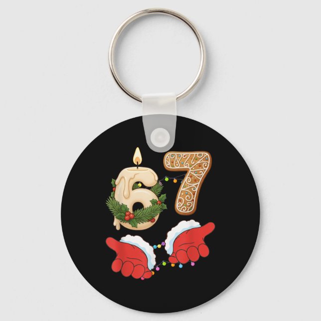 67 Six Seven Meme Christmas Candle Gingerbread Gen Key Ring (Front)