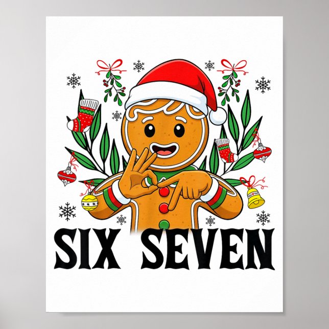 67 Six Seven Meme Funny Xmas Gingerbread Hand Sign (Front)