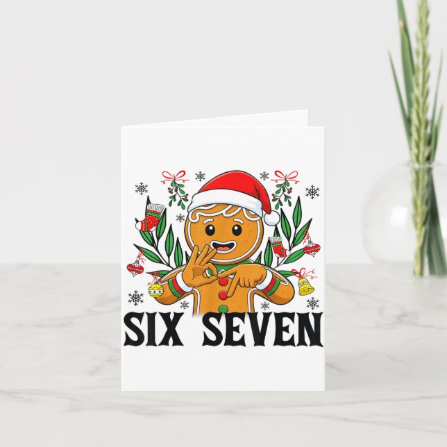 67 Six Seven Meme Funny Xmas Gingerbread Hand Sign Card (Front)
