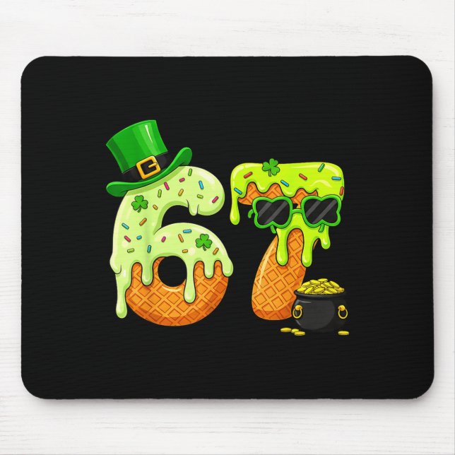 67 Six Seven Shamrock Funny St Patrick’s Day Boys  Mouse Pad (Front)