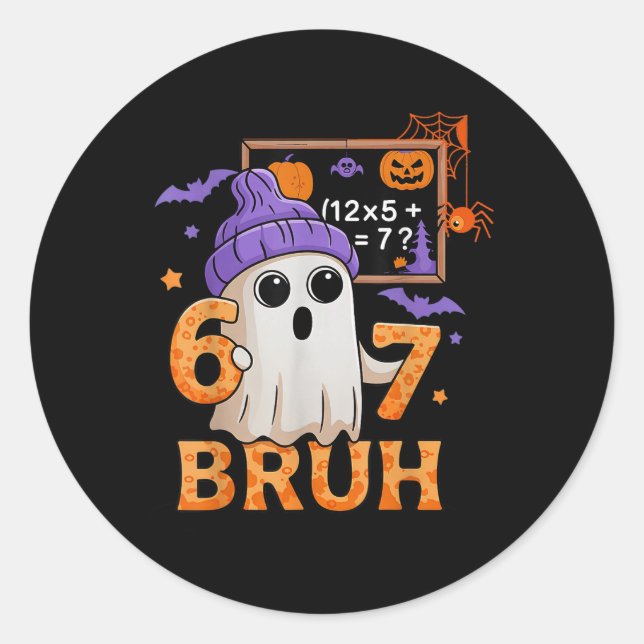 67 Teacher Halloween Ghost Six Seven Meme Math Equ Classic Round Sticker (Front)