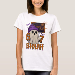 67 Teacher Halloween Ghost Six Seven Meme Math Equ T-Shirt