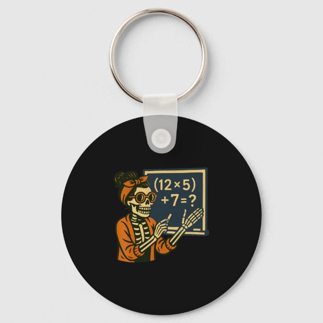 67 Teacher Halloween Skeleton Six Seven Meme Brain Key Ring (Front)